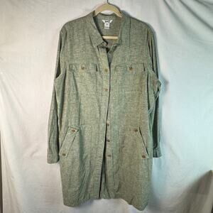 Duluth Trading Hemp & Organic Cotton Green Duster Button Down Blouse Size XXL